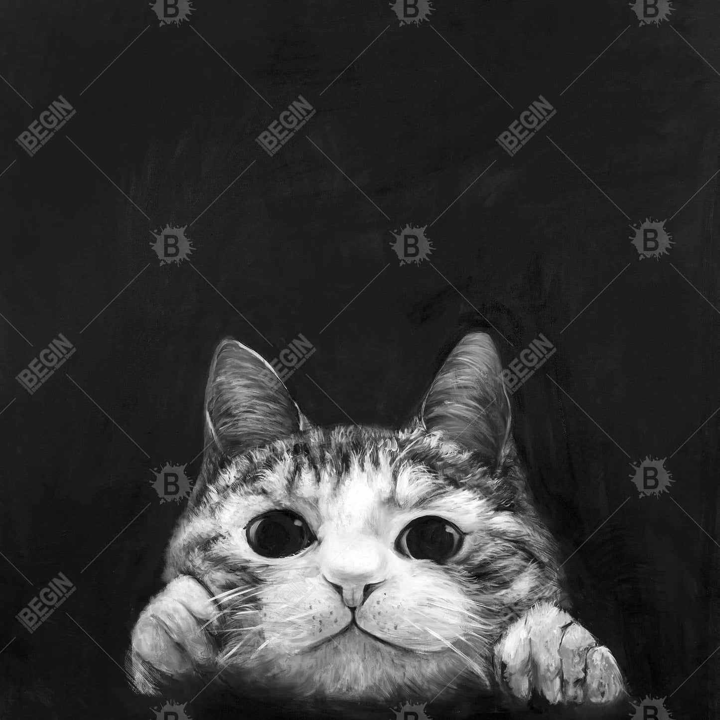 Curious Cat Monochrome Canvas - Stylish Home Decor for Pets