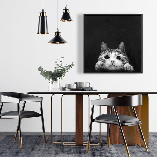 Livingroom Pets White Framed Canvas - Curious Cat Home Decor