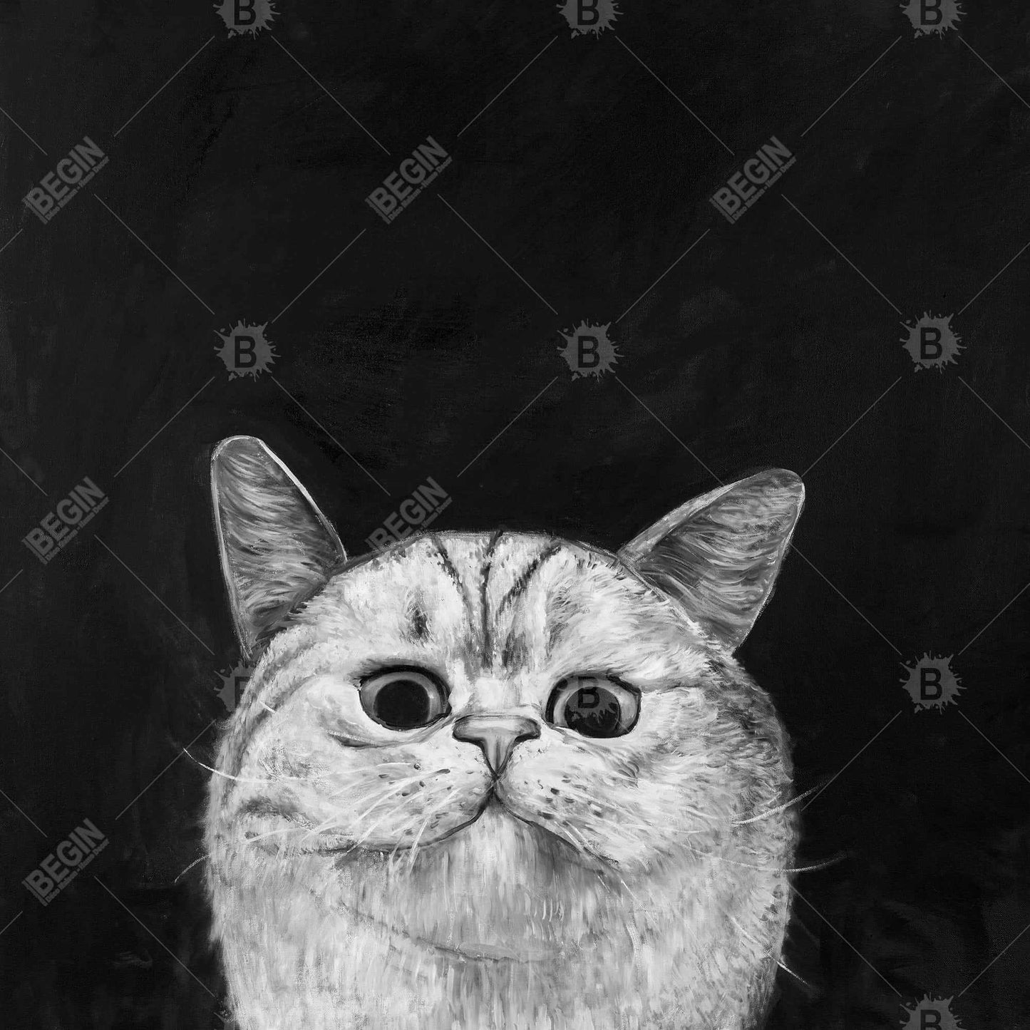 Watching Cat Monochrome Canvas - Living Room Home Decor