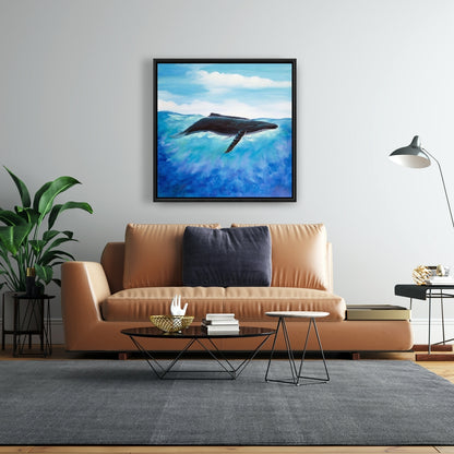 Blue Whale Marine Framed Canvas - Home Decor Wall Art
