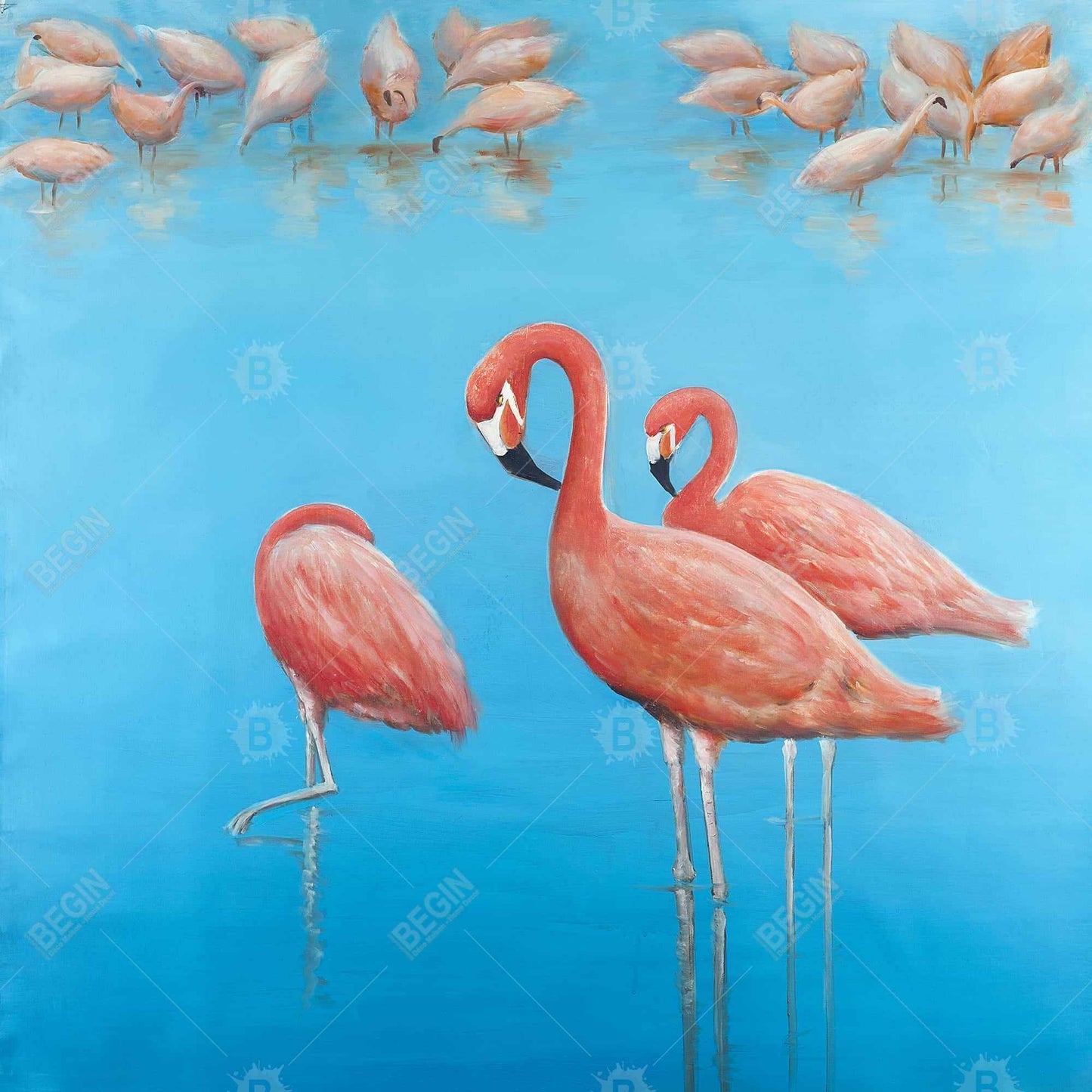 Blue Flamingos Framed Canvas | Bedroom Wall Art Decor
