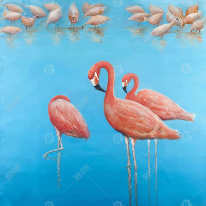 Blue Flamingos Framed Canvas | Bedroom Wall Art Decor