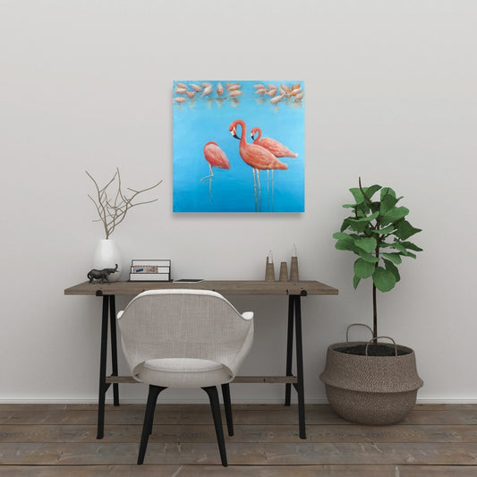 Group of Flamingos Blue Canvas | Home Decor Wall Art