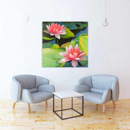 Blue Romantic Bedroom Canvas - Water Lilies and Lotus Flowers