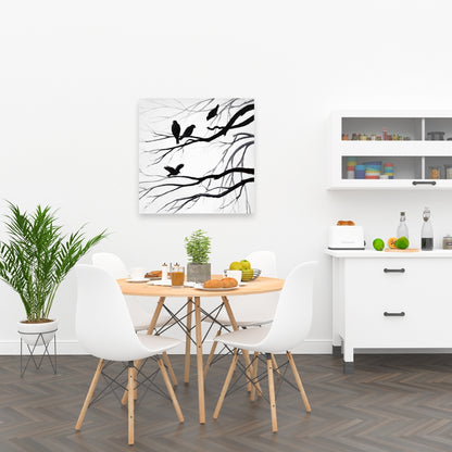 Silhouette of Birds White Canvas - Bedroom Trees Wall Art