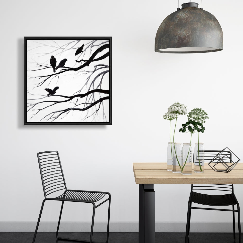 Silhouette of Birds | White Framed Canvas for Bedroom Decor