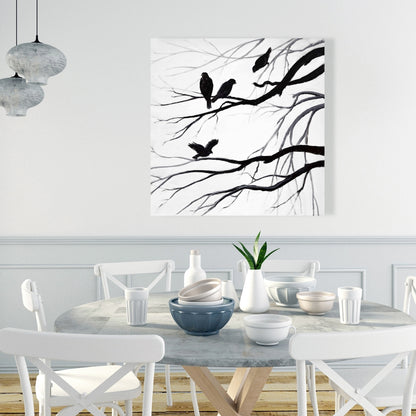 Silhouette of Birds White Canvas - Bedroom Trees Wall Art