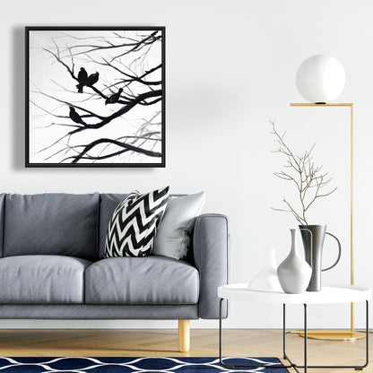 Birds and Branches Silhouette Canvas | Animal Trees Wall Art
