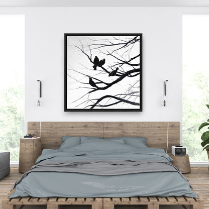 Birds and Branches Silhouette Canvas | Animal Trees Wall Art