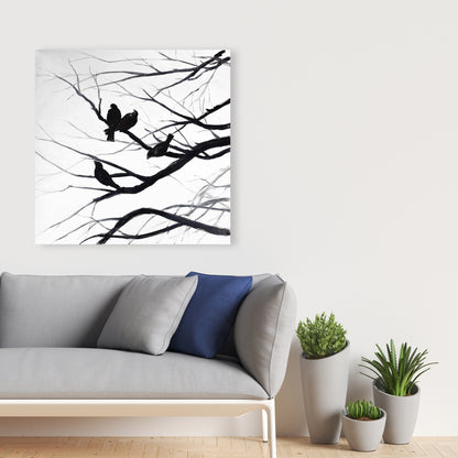 Birds and Branches Silhouette Canvas | Monochrome Trees Decor