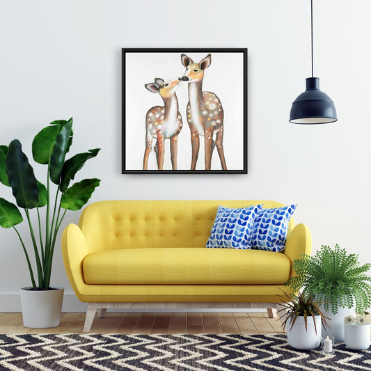 Deer with Fawn Framed Canvas | Bedroom Wall Art Home Decor