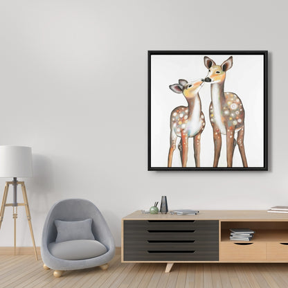 Deer with Fawn Framed Canvas | Bedroom Wall Art Home Decor