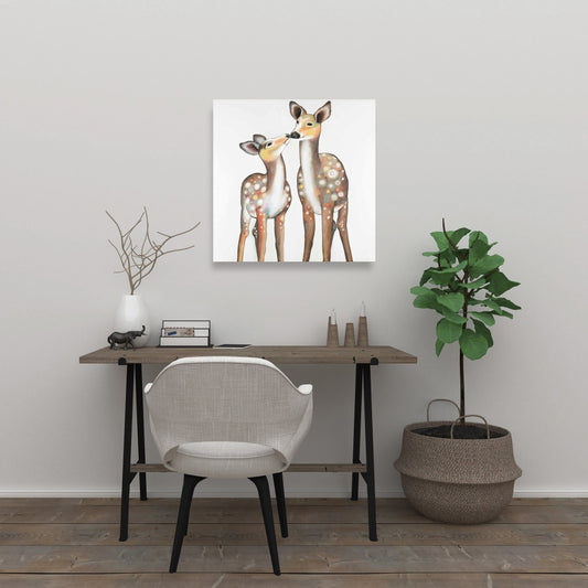 Brown Romantic Canvas - Deer with Fawn for Bedroom Decor