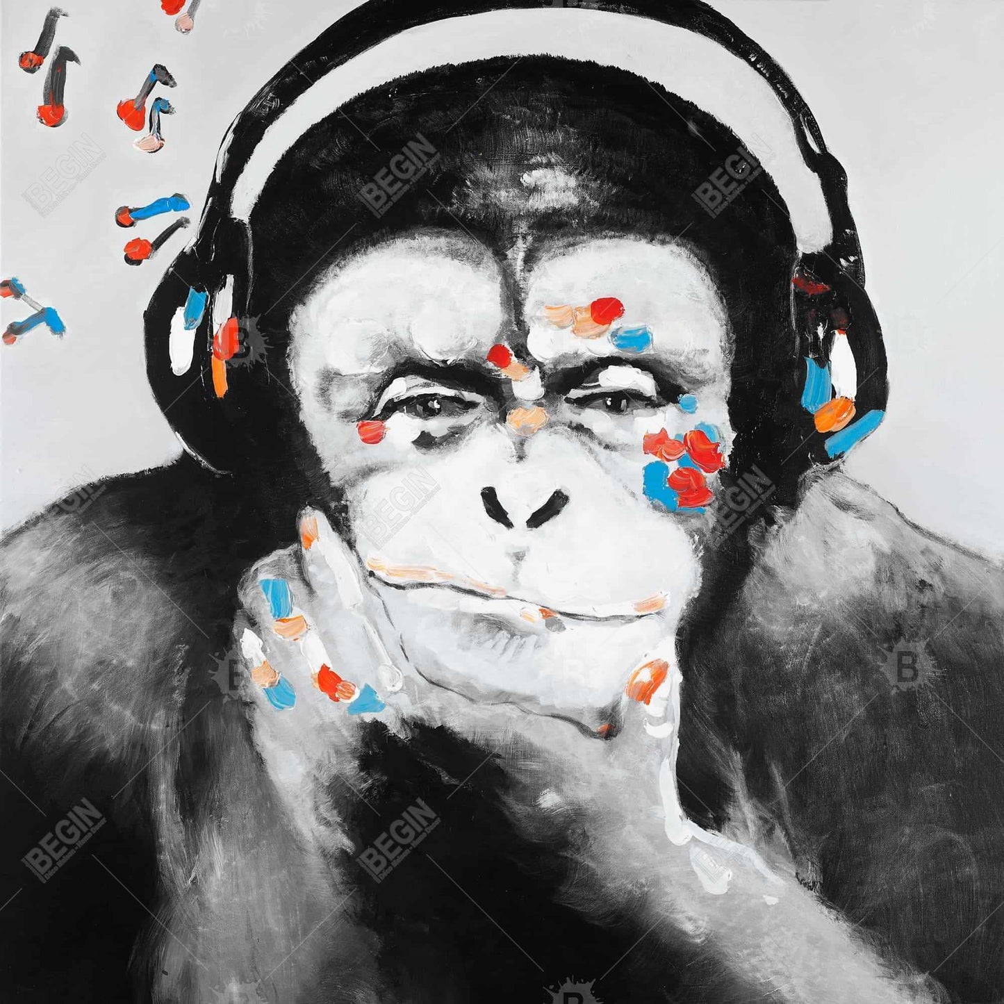 Monkey with Headphones Canvas | Modern Bedroom Wall Art