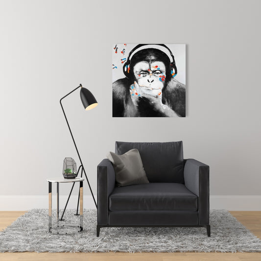 Monkey with Headphones Canvas | Modern Bedroom Wall Art
