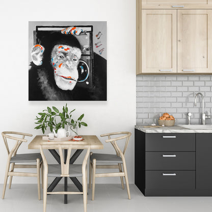 Gray Bedroom Canvas | Monkey Listening to Radio Decor Art