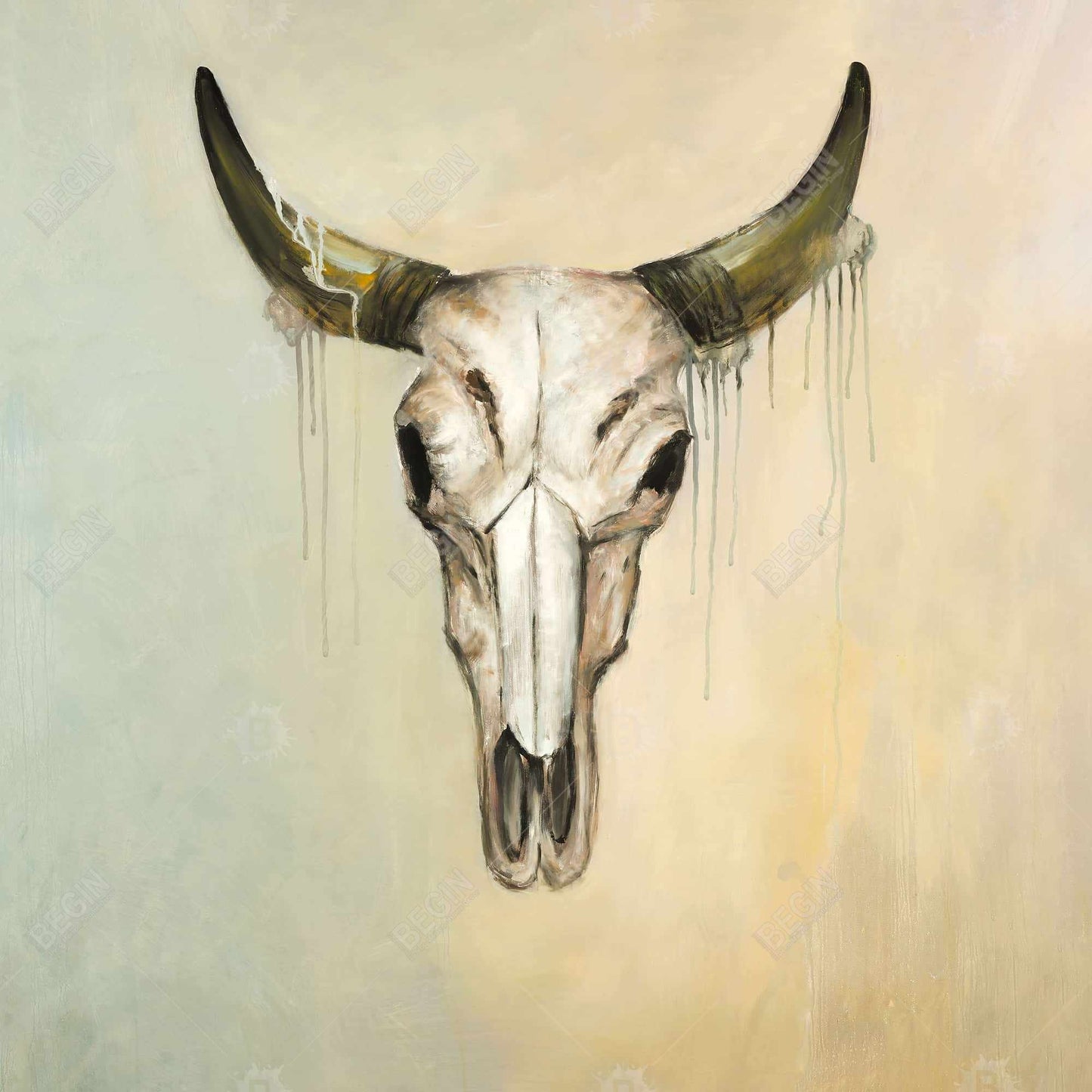 African Bedroom Decor | Brown Framed Bull Skull Canvas