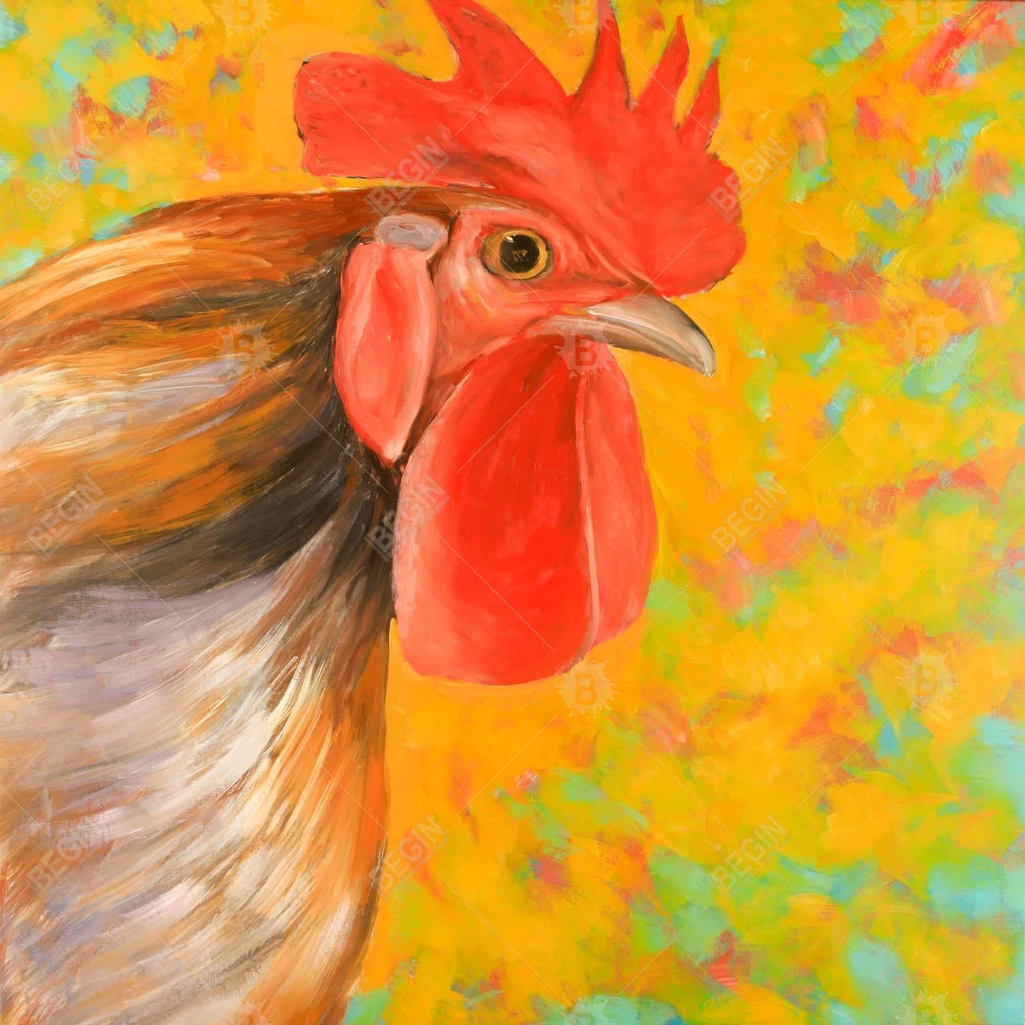 Colorful Rooster Canvas - Yellow Farm Animal Home Decor