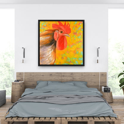 Colorful Rooster Canvas - Yellow Farm Animal Home Decor