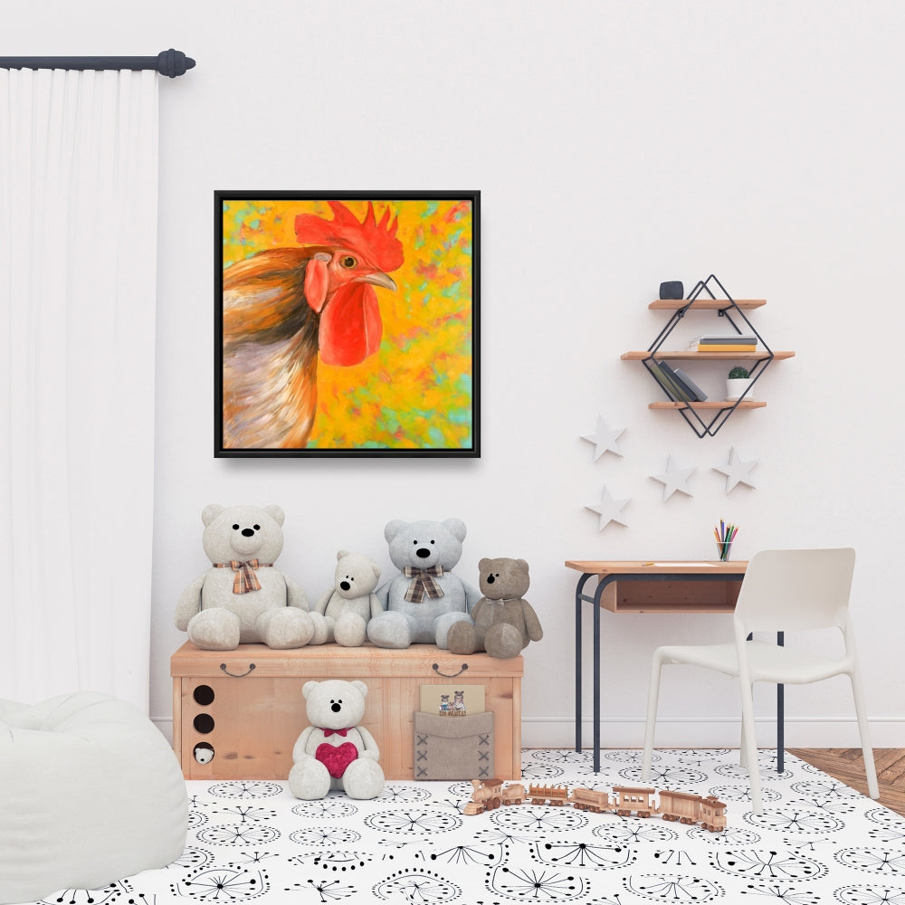 Colorful Rooster Canvas - Yellow Farm Animal Home Decor
