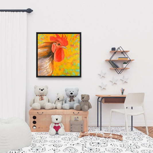 Colorful Rooster Canvas - Yellow Farm Animal Home Decor