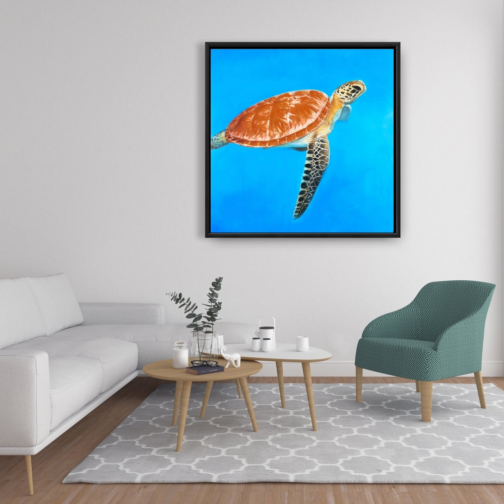 Green Aquatic Turtle Framed Canvas | Exotic Bedroom Decor
