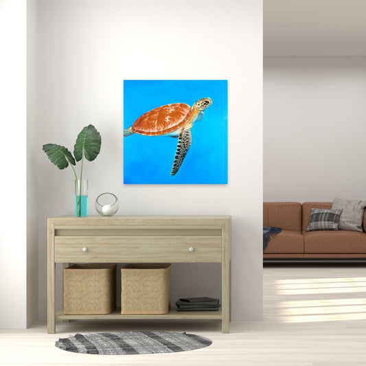 Green Aquatic Turtle Canvas | Exotic Bedroom Wall Art Decor