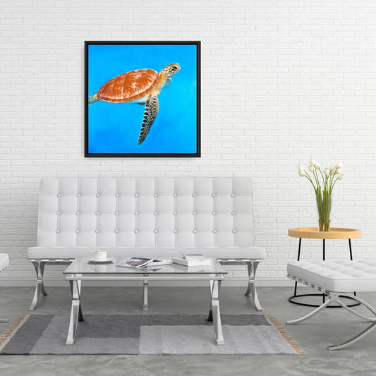 Green Aquatic Turtle Framed Canvas | Exotic Bedroom Decor