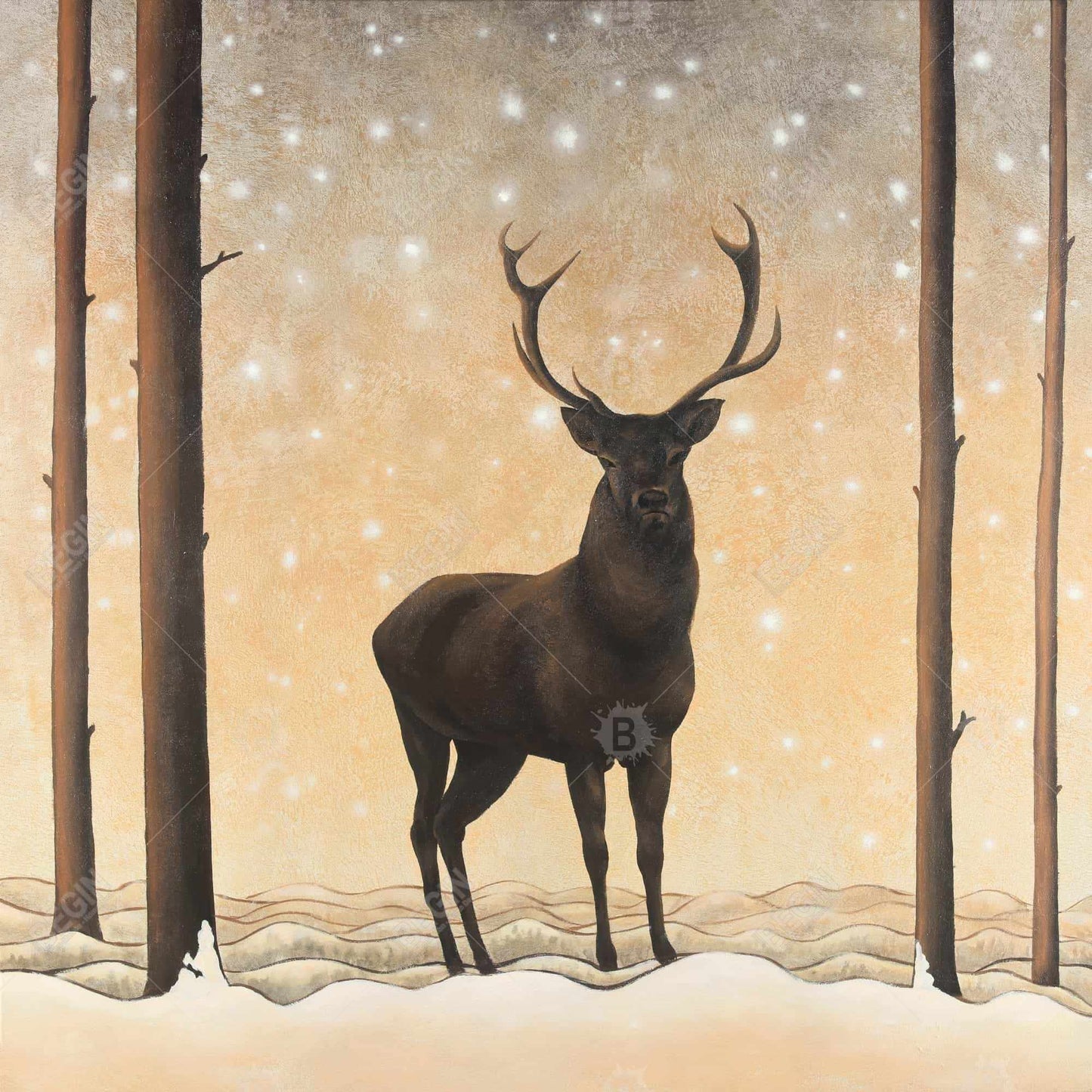 Roe Deer in Winter Canvas - Rustic Brown Framed Home Decor
