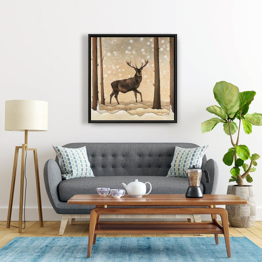 Roe Deer in Winter Landscape Framed Canvas | Home Decor