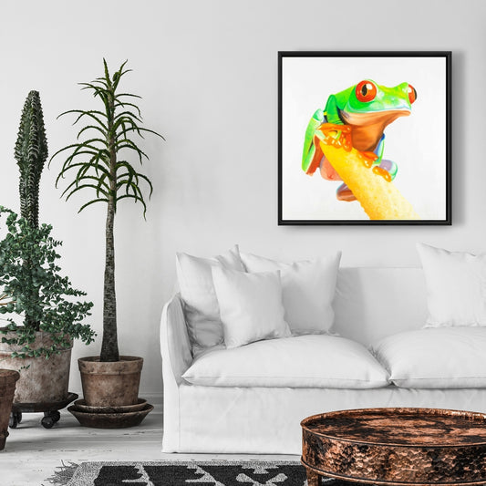 Toile représentant une grenouille curieuse aux yeux rouges – Décoration exotique pour reptiles verts