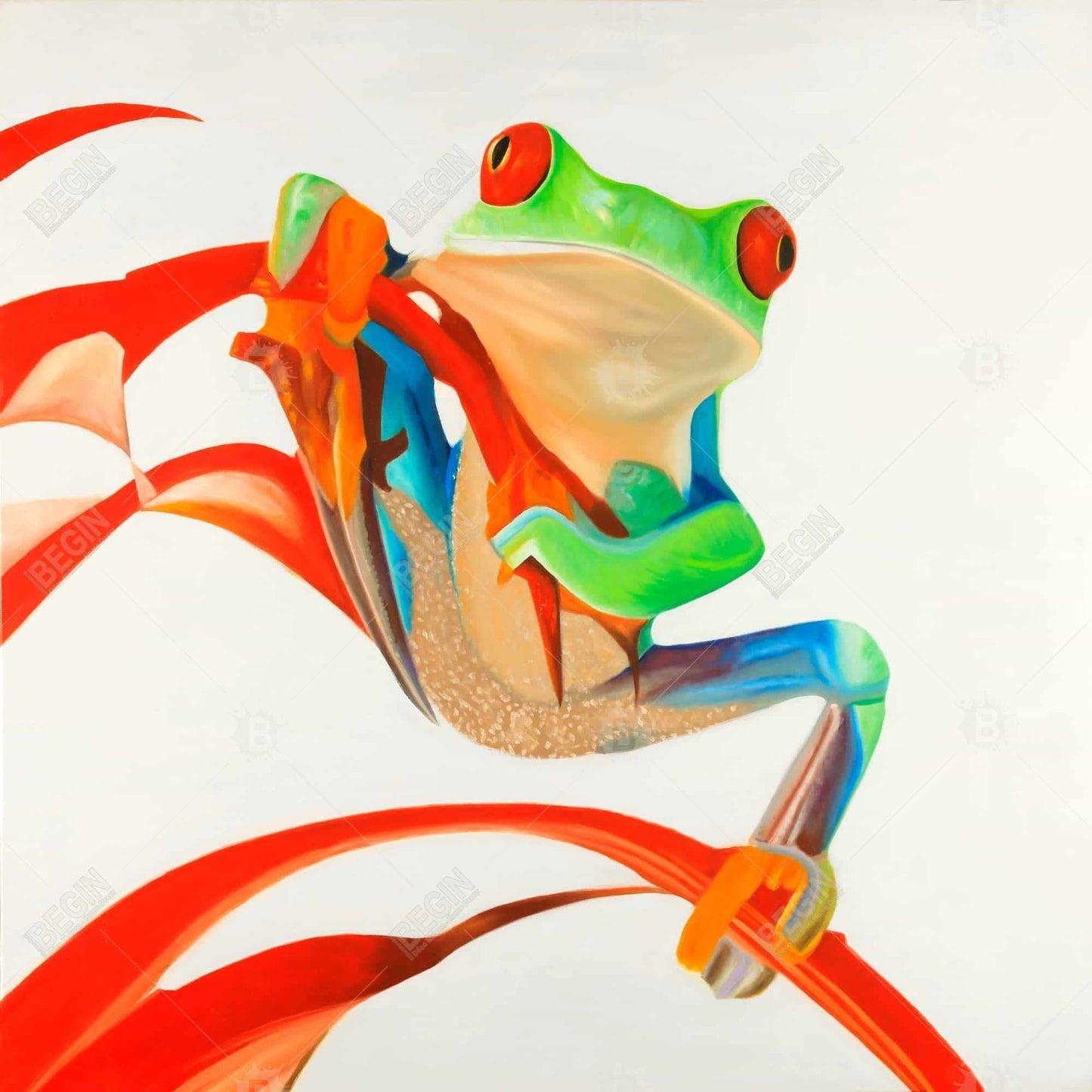 Red-eyed Frog Framed Canvas - Blue Reptile Art for Bedroom Decor