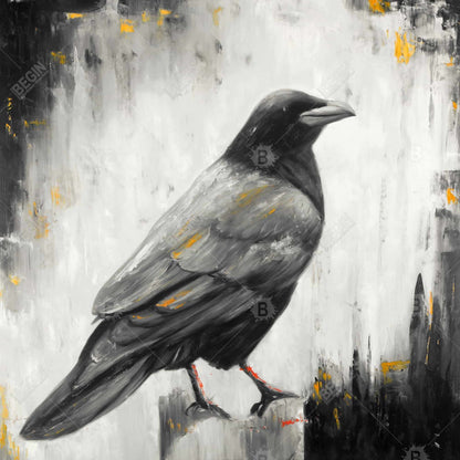 Gray Crow Bird Canvas | Animal Bedroom Decor | Framed Wall Art