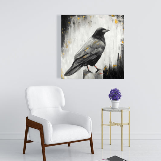 Industrial Crow Bird Gray Canvas | Home Decor Wall Art