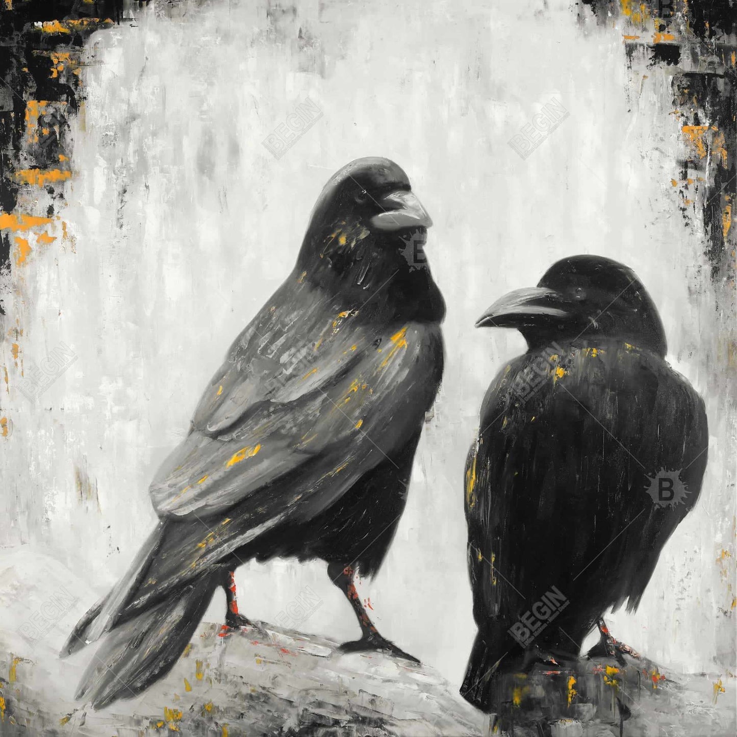 Two Crows Birds Framed Canvas | Bedroom Decor | Home Art