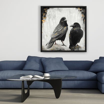 Two Crows Birds Framed Canvas | Bedroom Decor | Home Art