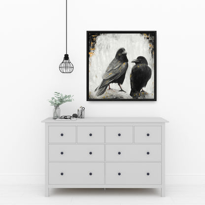 Two Crows Birds Framed Canvas | Bedroom Decor | Home Art