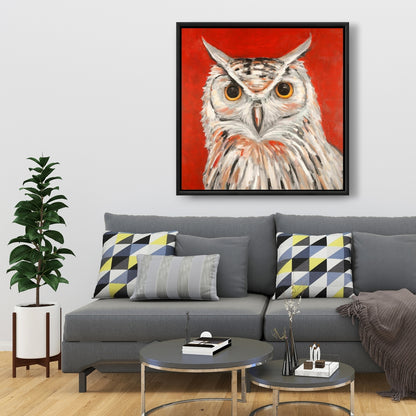 Colorful Eagle Owl Canvas | Bird Gray Framed Art for Decor