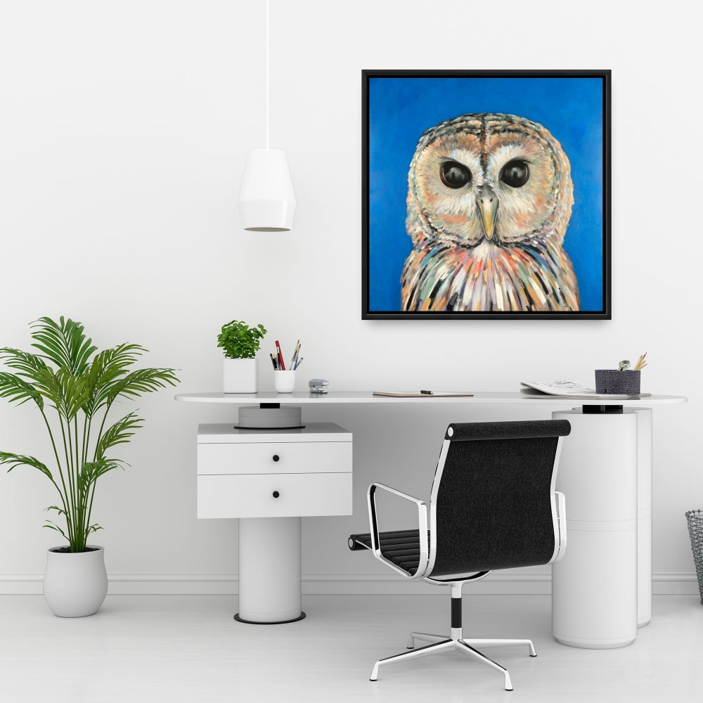 Colorful Spotted Owl Canvas | Blue Bird Bedroom Wall Art Decor
