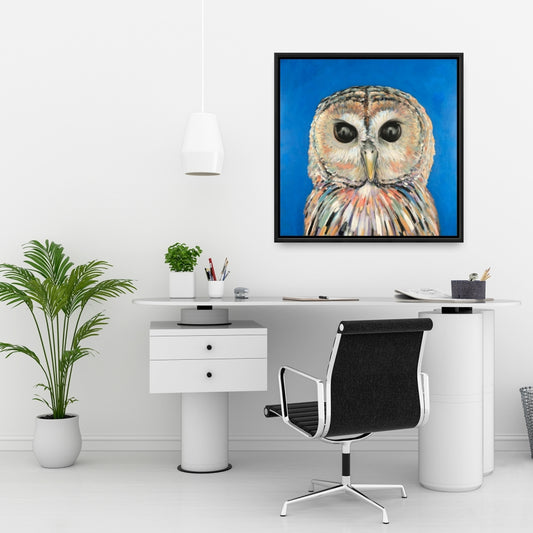 Colorful Spotted Owl Canvas | Blue Bird Bedroom Wall Art Decor