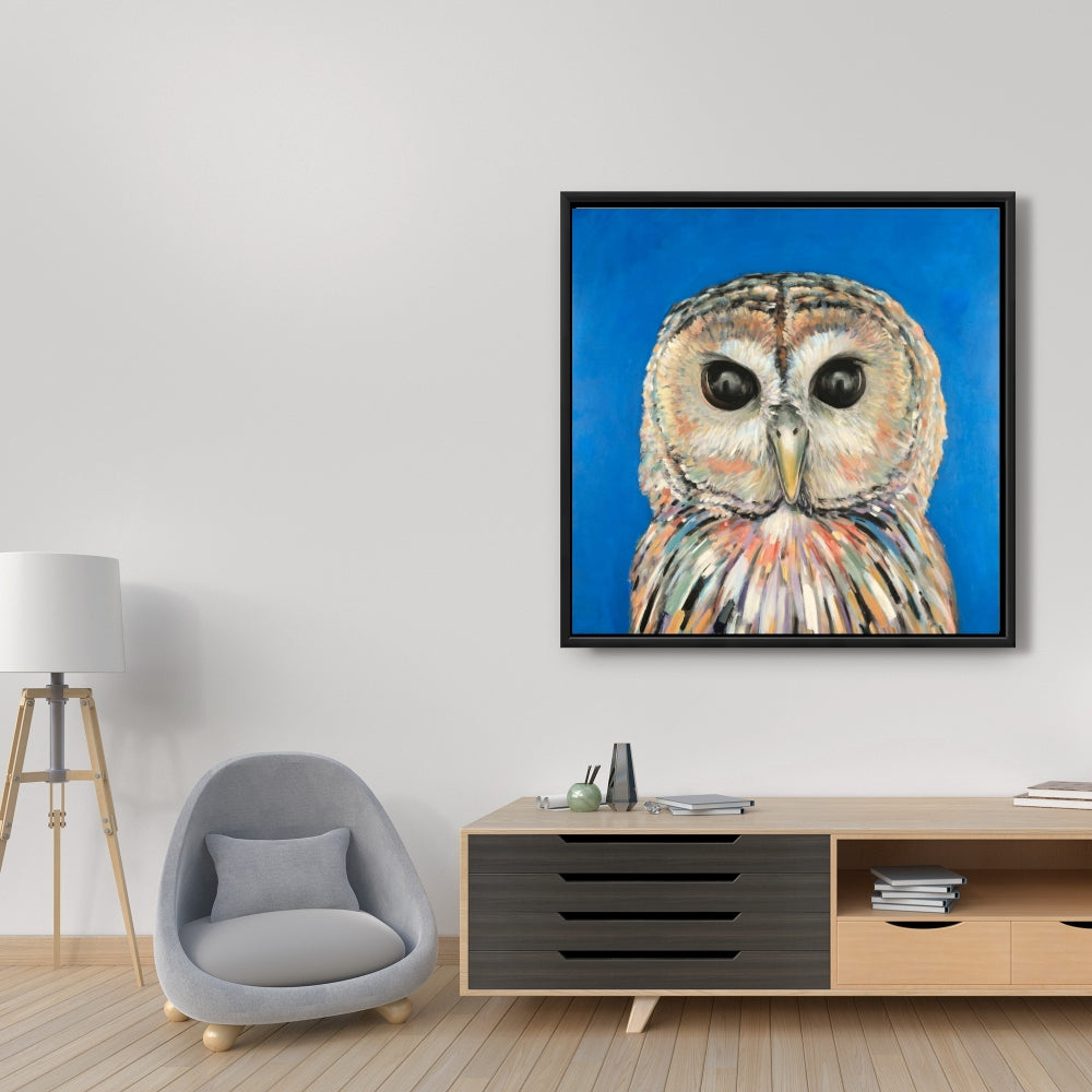 Colorful Spotted Owl Canvas | Blue Bird Bedroom Wall Art Decor