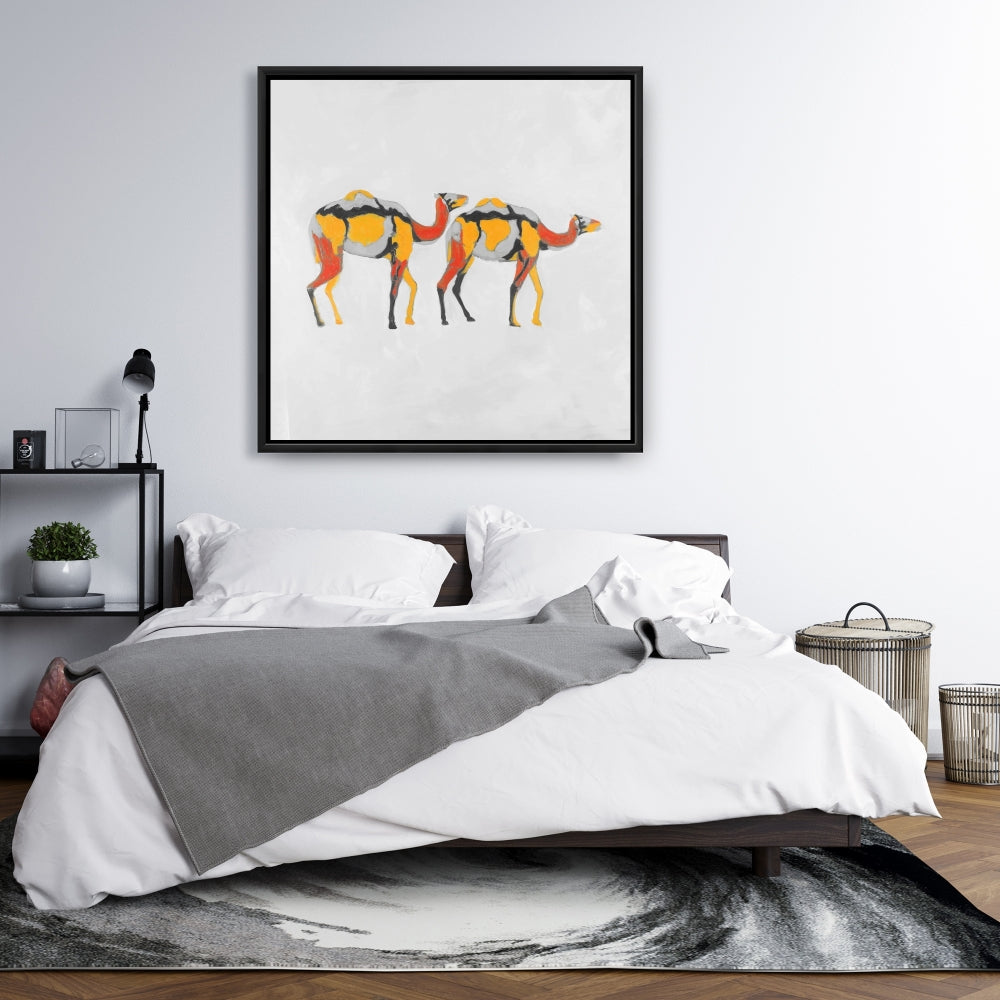 Abstract Dromedaries Gray Framed Canvas | Bedroom Home Decor