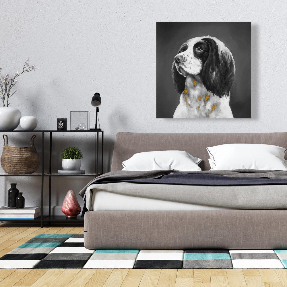Gray Bedroom Canvas | English Springer Spaniel Dog Decor