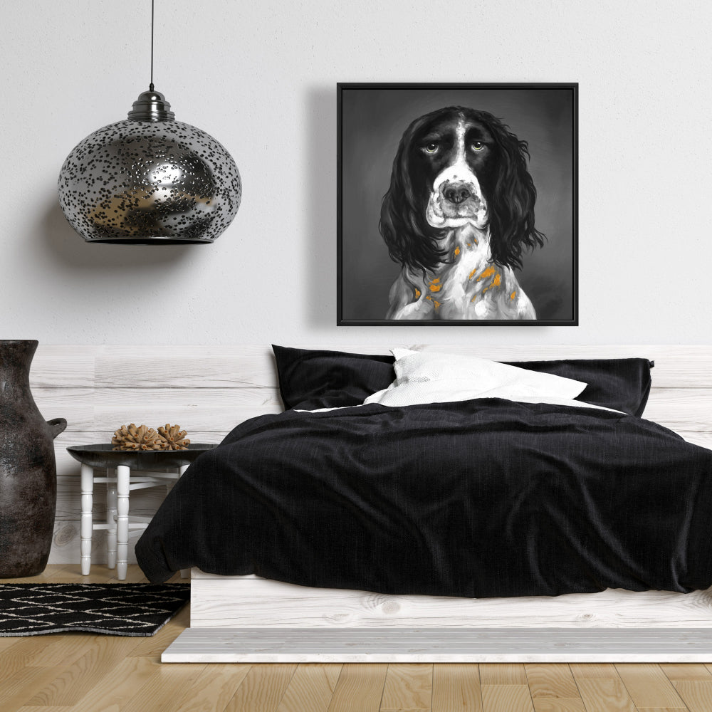 Gray Pets Animals Framed Canvas - English Springer Spaniel Art