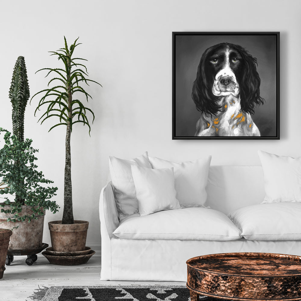 Gray Pets Animals Framed Canvas - English Springer Spaniel Art