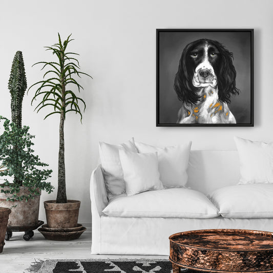 Gray Pets Animals Framed Canvas - English Springer Spaniel Art