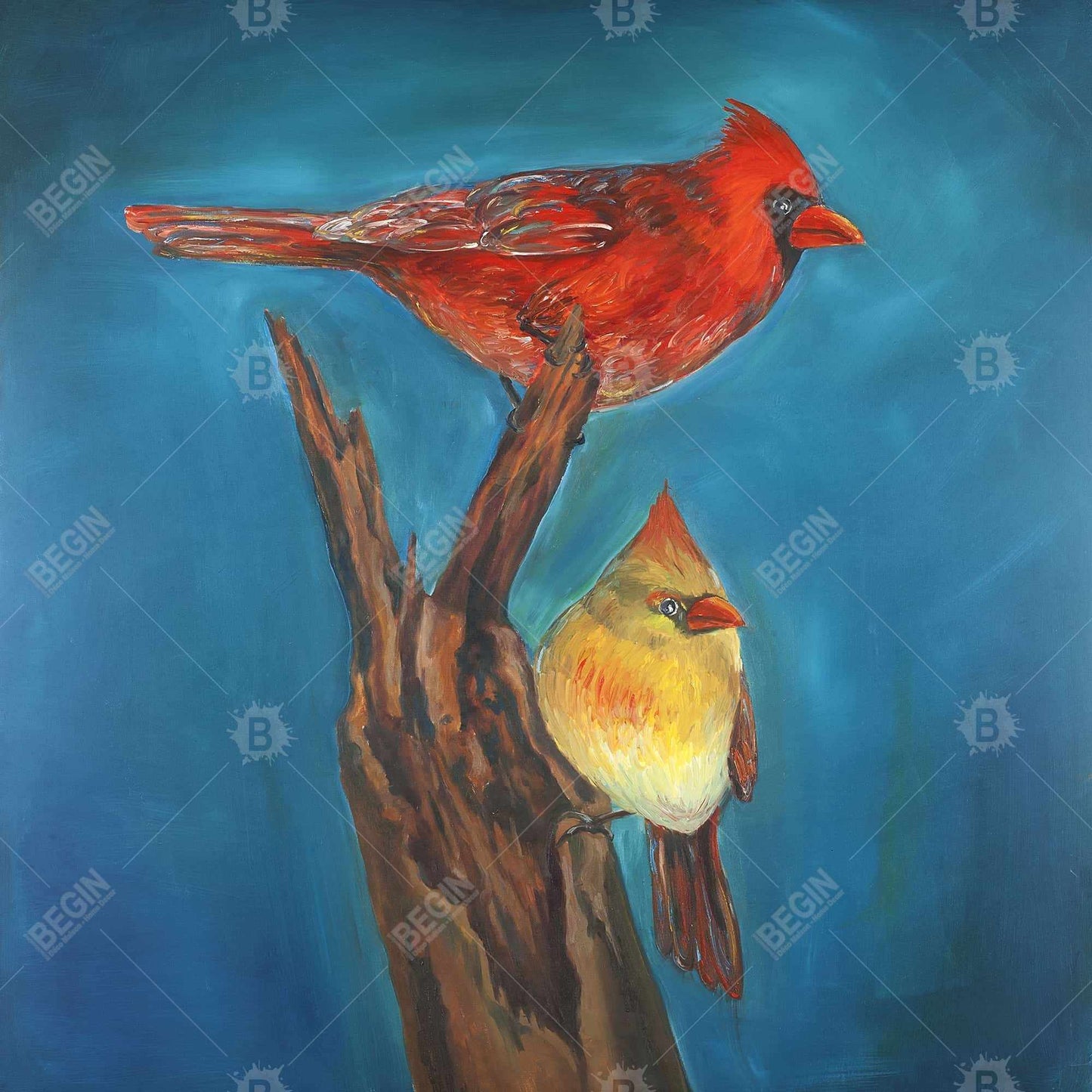 Contemporary Blue Bird Canvas | Birds on a Branch Wall Art