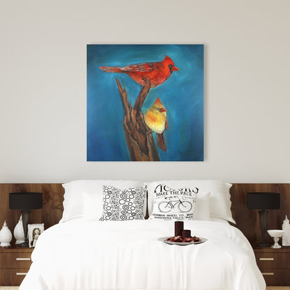 Contemporary Blue Bird Canvas | Birds on a Branch Wall Art
