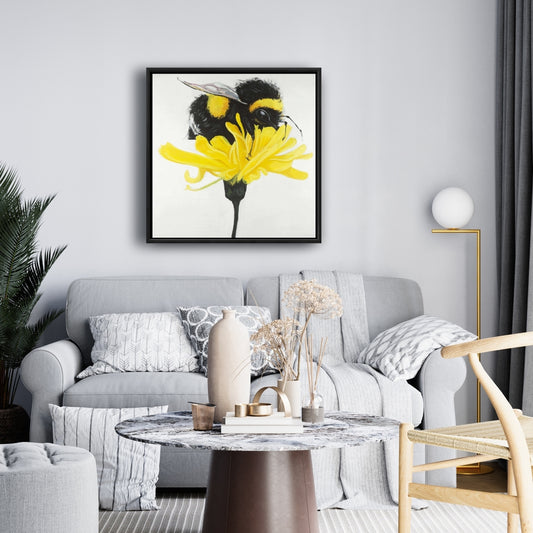 Bumblebee on Dandelion Framed Canvas - Modern Home Decor