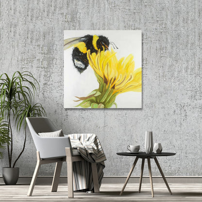 Little Bumblebee on a Dandelion Canvas | Modern Bedroom Art
